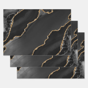 Zwart & Goud Nep Glitter Agate Inpakpapier Vel