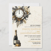 Zwart & Goud New Years Eve QR bruiloft uitnodiging (Voorkant)