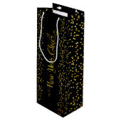 Zwart Goud Nieuwjaar Cheer Script Snowflakes Moder Wijn Cadeautas (Voorkant Gekanteld)