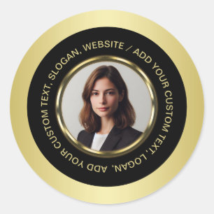 Zwart & goud ontwerp, Logo of foto in gouden cirke Ronde Sticker