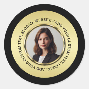 Zwart & goud ontwerp, Logo of foto in gouden cirke Ronde Sticker