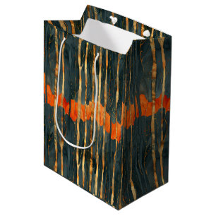Zwart goud oranje Art Nouveau strepen Medium Cadeauzakje