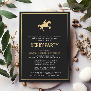Zwart & Goud Paard Race Derby Party Kaart