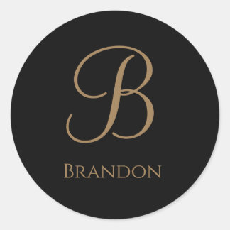 Zwart Goud Persoonlijke Naam en Monogram Ronde Sticker