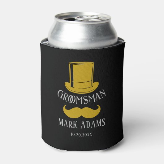 Zwart Goud Pet snor Gentleman Groomsmen Gift Blikjeskoeler (Blikje Voorkant)