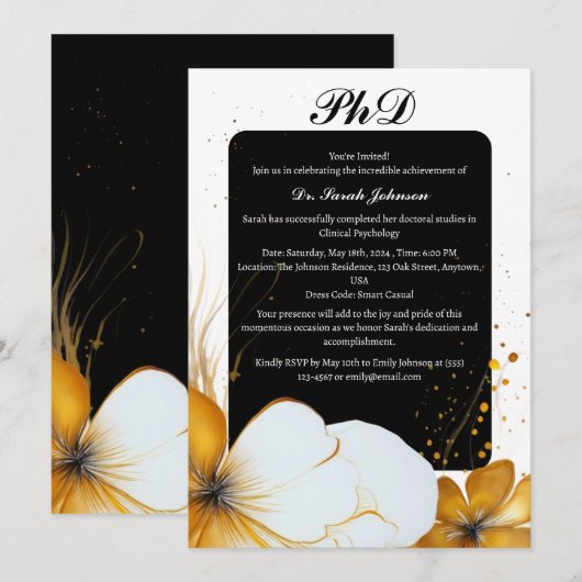 Zwart & Goud PhD of doctoraat Afstuderen Kaart (Voorkant / Achterkant)