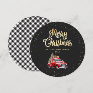 Zwart Goud Plaid Rode Vrachtwagen Merry Christmas  Feestdagenkaart