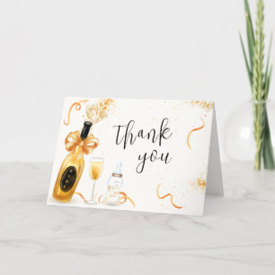 Zwart Goud Poppin Flessen Champagne Baby shower Bedankkaart