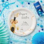 Zwart Goud Poppin Flessen Champagne Baby shower Papieren Bordje (Feest)