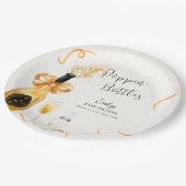 Zwart Goud Poppin Flessen Champagne Baby shower Papieren Bordje (Gekanteld)