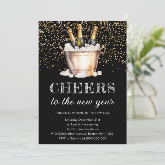 Zwart & Goud | Proficiat aan de nieuwjaarsuitnodig Kaart (Staand voorkant)