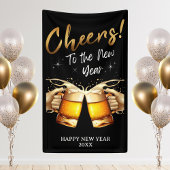 Zwart & Goud Proost op New Years Eve Party 2024 Spandoek