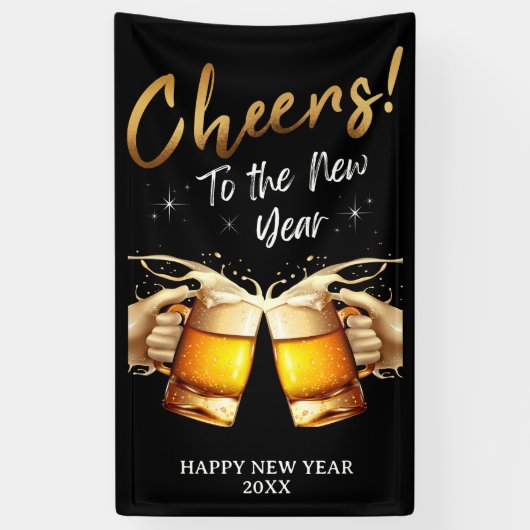 Zwart & Goud Proost op New Years Eve Party 2024 Spandoek (Verticaal)