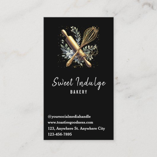 Zwart Goud QR Code Baking Utensil Bakery Visitekaartje (Voorkant)