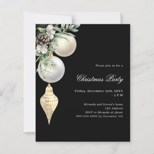 Zwart goud QR code Kerstfeest uitnodiging (Voorkant)