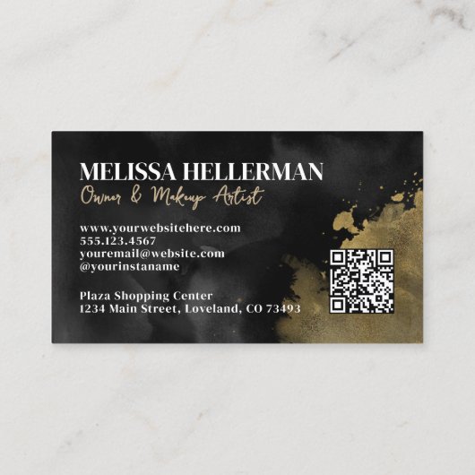 Zwart-goud QR-code monogram Visitekaartje (Achterkant)