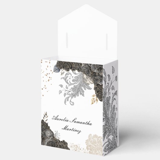Zwart Goud Quinceañera Recuerdo Favor Box Bedankdoosjes (Geopend)