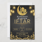 Zwart & Goud Ramadan Iftar Party Kaart (Voorkant)