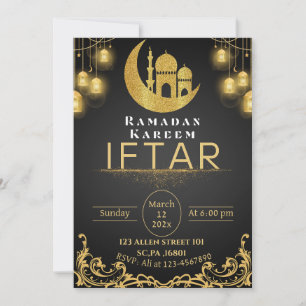 Zwart & Goud Ramadan Iftar Party Kaart