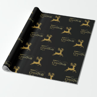 Zwart & goud rendier kerstcadeaupapier cadeaupapier