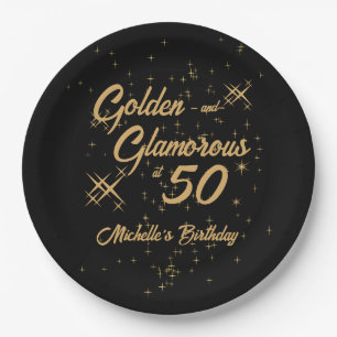Zwart Goud Retro Gouden Glamoureuze 50e Verjaardag Papieren Bordje