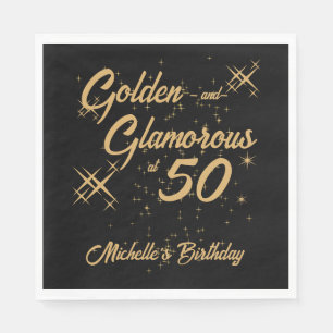 Zwart Goud Retro Gouden Glamoureuze 50e Verjaardag Servet