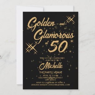 Zwart Goud Retro Gouden Glamoureuze 50ste Verjaard Kaart