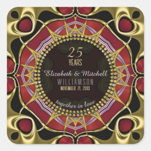 Zwart + Goud & Rood Exotisch Gotisch 5 Jaar Jubile Vierkante Sticker