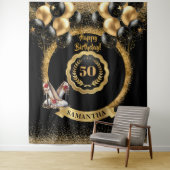 Zwart Goud Rood Glitter 50ste Verjaardag Party Sig Wandkleed (In situ)