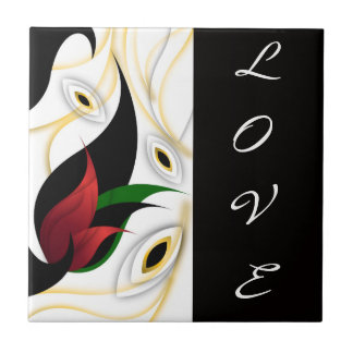 Zwart, Goud, Rood & Groen Abstract Sierkunst Tegeltje