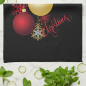 Zwart, Goud & Rood Kerstfeest Theedoek (Gevouwen)