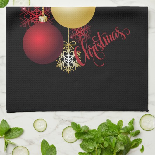 Zwart, Goud & Rood Kerstfeest Theedoek (Gevouwen)