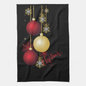 Zwart, Goud & Rood Kerstfeest Theedoek (Verticaal)