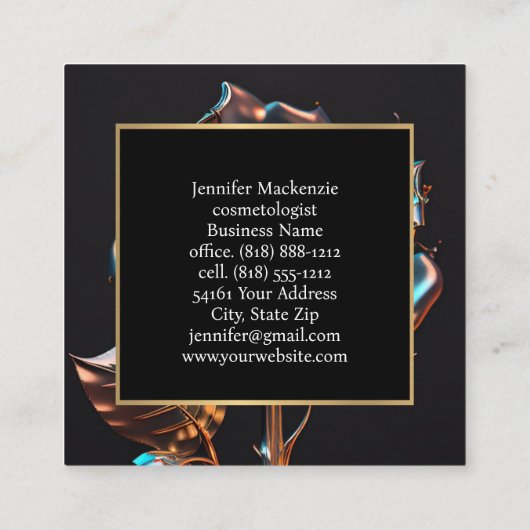 Zwart Goud Roos AI Gegenereerde Rozen Vierkante Visitekaartje (Achterkant)