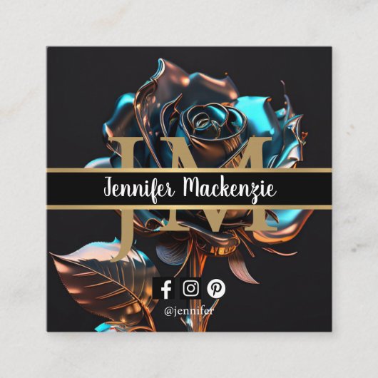 Zwart Goud Roos AI Gegenereerde Rozen Vierkante Visitekaartje (Voorkant)
