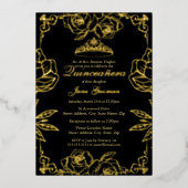 Zwart Goud Roos Tuin Quinceanera Folie Uitnodiging (Voorkant)