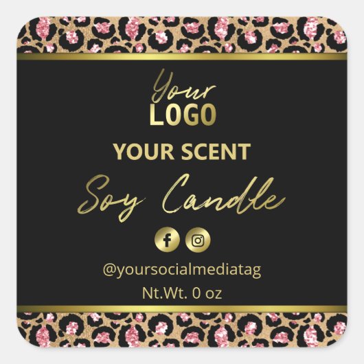 Zwart Goud Roze Leopard Print Soja Kaars Labels (Voorkant)