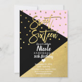 Zwart Goud & Roze Modern Script Sweet 16 Sixteen Kaart (Voorkant)