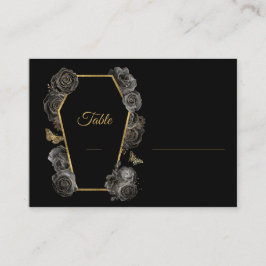 Zwart & Goud Rozen Coffin Gothic Wedding Flat Plaatskaartje