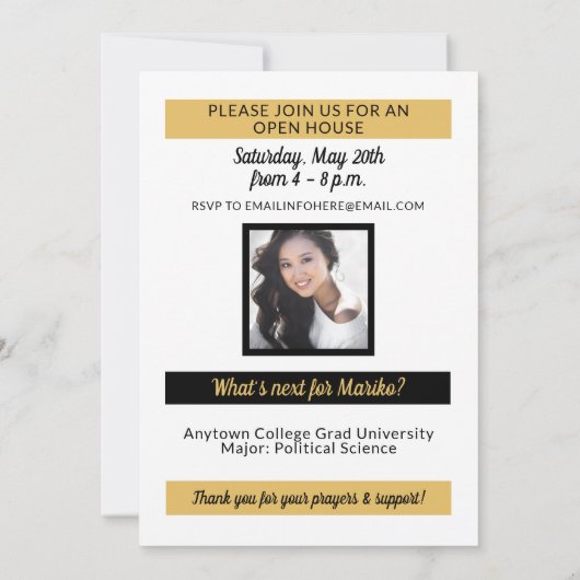 Zwart Goud School Kleuren Toen en Nu Afstuderen Kaart (Achterkant)