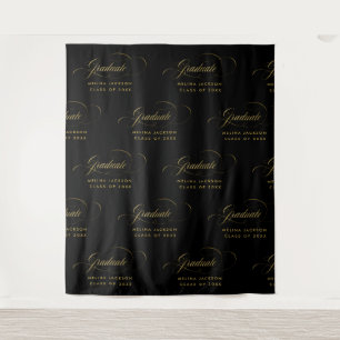 Zwart & Goud Schrift Stap & Herhaal Afstudeerfeest Wandkleed