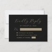 Zwart Goud Script Bruiloft RSVP Kaartje (Voorkant)