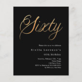 Zwart goud script budget 60e verjaardag uitnodigin (Voorkant)