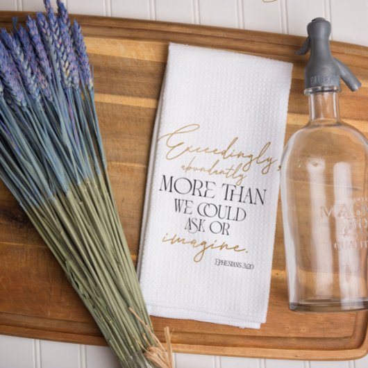 Zwart Goud Script Efeziërs 3:20 Bijbel Verse Theedoek