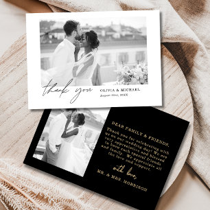 Zwart Goud Script Foto bruiloft Dank u kaart