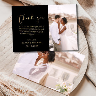 Zwart Goud Script Foto bruiloft Dank u kaart