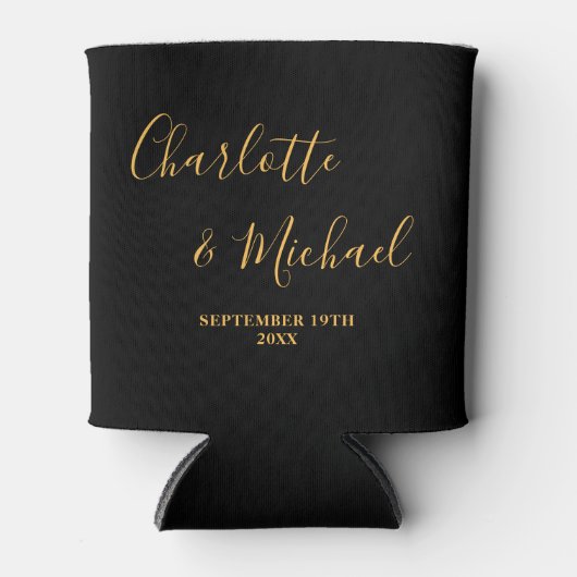 Zwart Goud Script minimalistische bruiloft Blikjeskoeler (Voorkant)