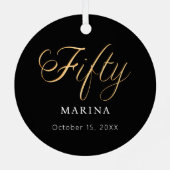 Zwart goud script naam 50e verjaardag metalen ornament (Achterkant)