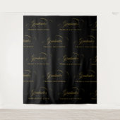 Zwart & Goud Script Stap & Herhaal Afstuderen Wandkleed (Voorkant)