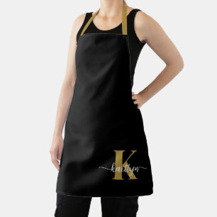 Zwart-goud-scriptmonogram Schort